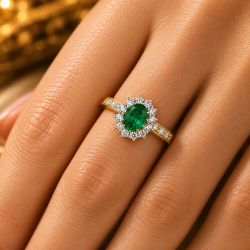 Pre Owned 18ct Emerald and Diamond Cluster Ring ZB877